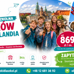Wycieczka szkolna Kraków Energylandia 3 dni | Wawel + Stare Miasto + Energylandia + Kopalnia Soli Bochnia (wariant Ojców na życzenie)